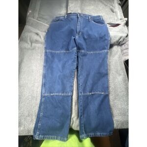 Dickies Men Double Knee Jeans Workwear Cotton Blue Size 42x30 Relaxed Carpenter